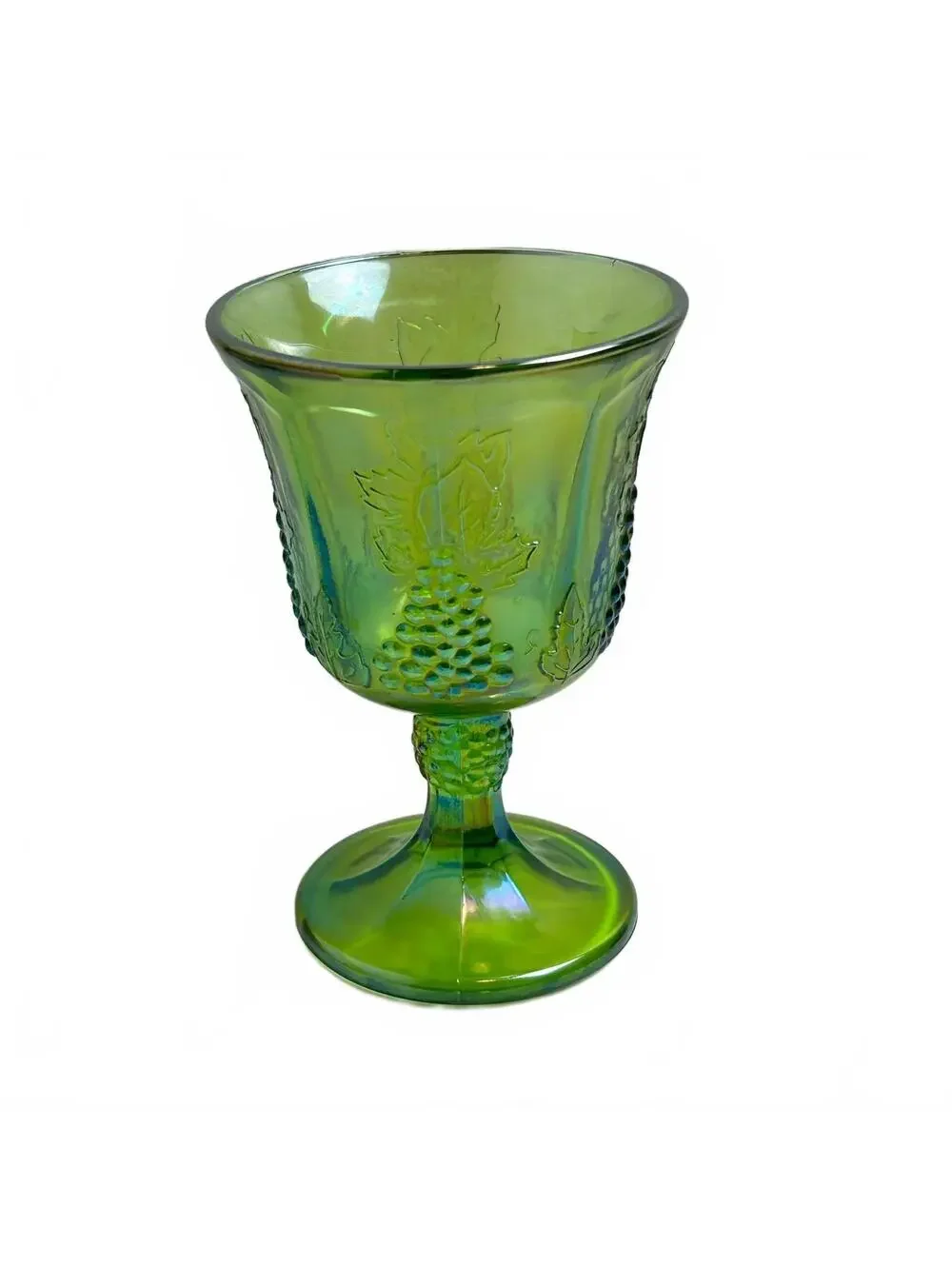 Vintage Indiana Green Iridescent Carnival Glass Goblet